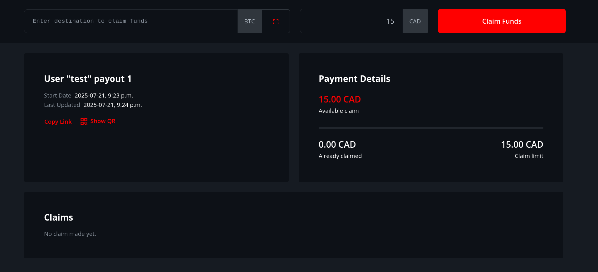 Withdrawl interface